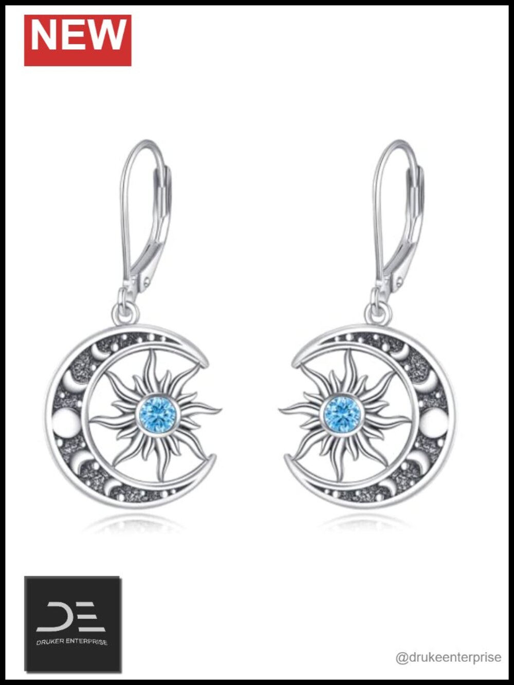 925 Sterling Silver Sun Moon Dangle Earrings Birthstone Jewelry Gift for Women